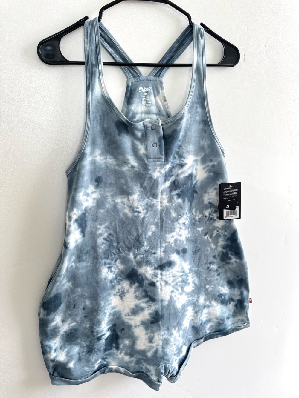 RAGS Adult Shorts Romper in Blue/White Tie Dye Snapless One Piece Women XS NWT - Picture 3 of 16